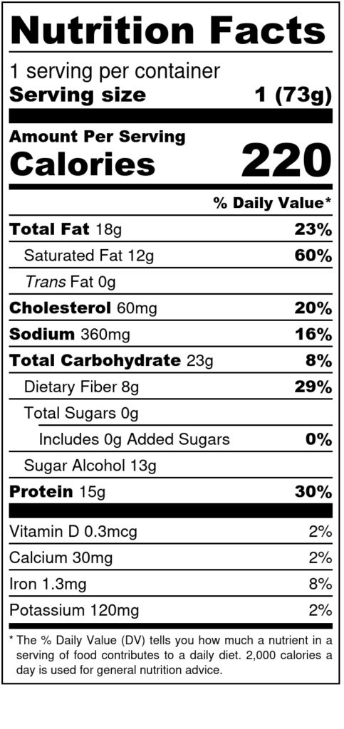 Image of THM Protein Pleasure Cookie: Chocolate Chip 2.6oz SKU# 644216212286 Nutrition Label