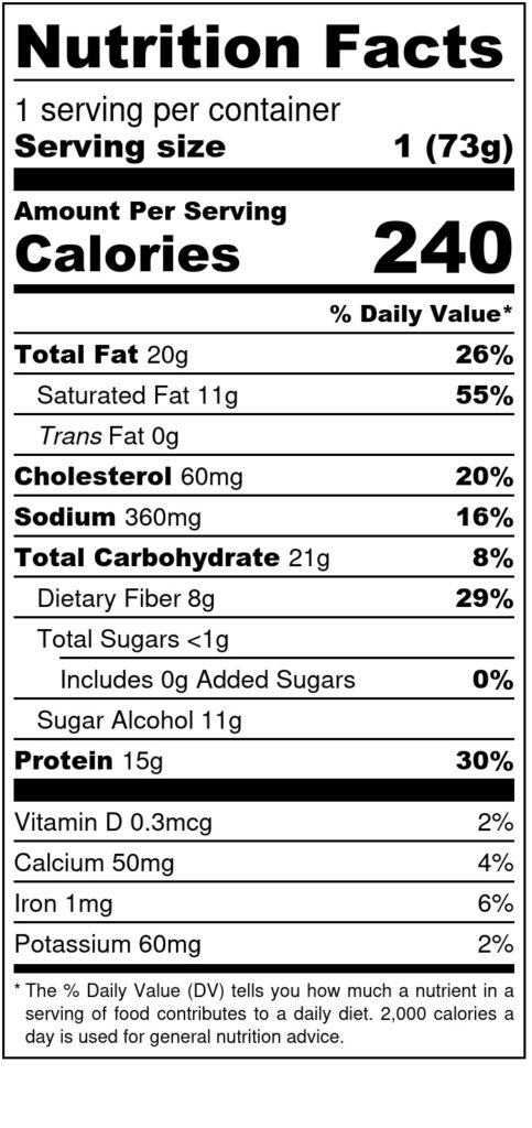 Image of THM Protein Pleasure Cookie: Cinnadoodle 2.6oz SKU# 644216212385 Nutrition Label