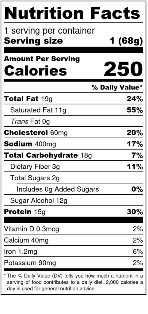 Image of THM Protein Pleasure Cookie: Peanut Peanut 2.4oz SKU# 644216212484 Nutrition Label